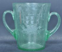 19TH CENTURY AMERICAN GREEN FLIP GLASS TWIN HANDLED VASE