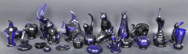 LARGE COLLECTION OF BRISTOL BLUE ORNAMENTS AND PAPERWEIGHTS