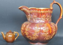 VICTORIAN 19TH CENTURY TREACLE GLAZE PITCHER & TEAPOT