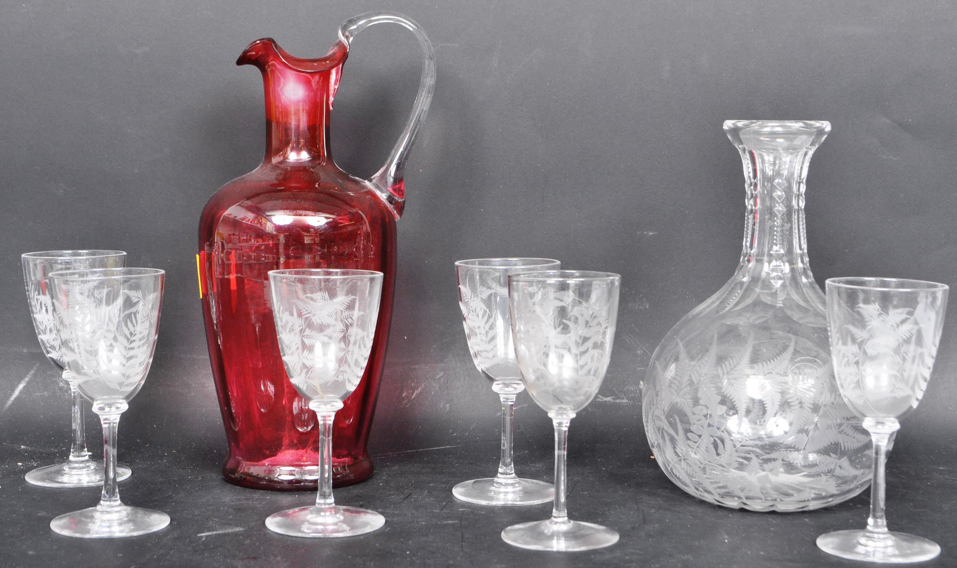 EARLY 20TH CENTURY DECANTER & SHERRY GLASSES SET