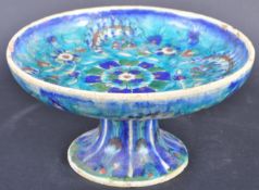 19TH CENTURY PERSIAN ISLAMIC TAZZA WITH BLUE AND TURQUIOSE DETAILING