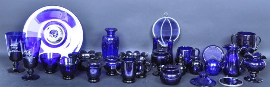 LARGE ASSORTMENT OF BRISTOL BLUE COBALT GLASS ITEMS