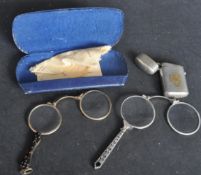 TWO PAIRS OF EARLY 20TH CENTURY LORGNETTES & VESTA CASE