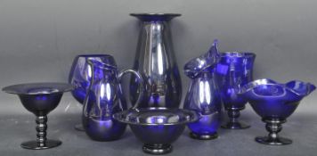 ASSORTMENT OF BRISTOL BLUE COBALT GLASS ITEMS