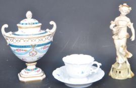 VICTORIAN 1880 MEISSEN TEACUP & SAUCER WITH DRESDEN URN VASE