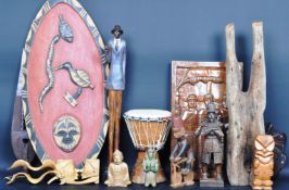 COLLECTION OF AFRICAN TRIBAL - CARVINGS - WARES - BOOKS