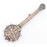 VICTORIAN SILVER & DIAMOND BANJO BROOCH