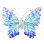 LARGE SILVER & PLIQUE A JOUR BUTTERFLY BROOCH