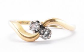 18CT GOLD & DIAMOND 2 STONE CROSSOVER RING