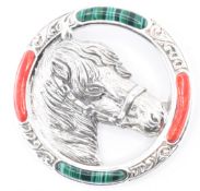 SILVER & FAUX AGATE HORSE ROUNDEL BROOCH