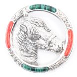 SILVER & FAUX AGATE HORSE ROUNDEL BROOCH