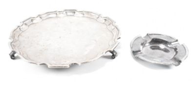 ART DECO SILVER SALVER & 1970S ASHTRAY