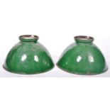 PAIR OF RETRO VINTAGE 1930'S FACTORY GREEN PENDANT SHADES