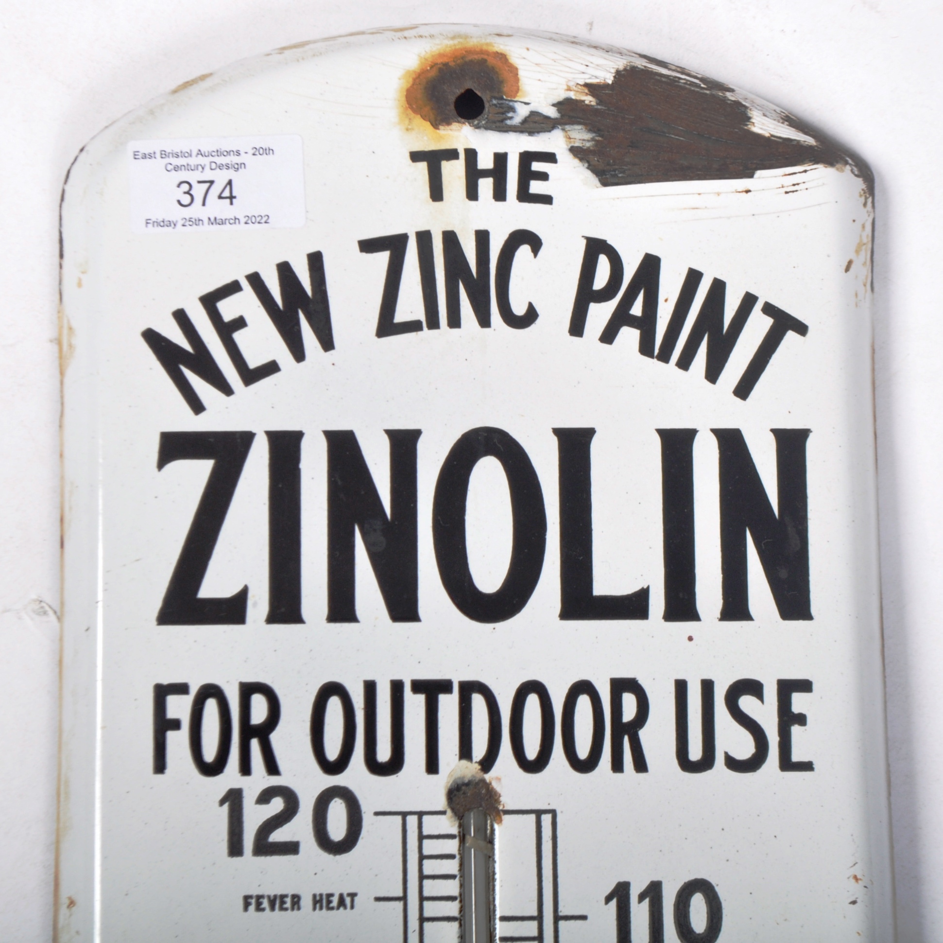 ZINOLIN - EARLY 20TH CENTURY ADVERTISING ENAMEL THERMOMETER - Image 2 of 5