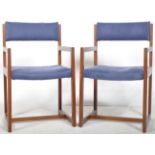 GUY ROGERS - PAIR OF TEAK FRAMED CUBIST CARVER / OFFICE ARMCHAIRS