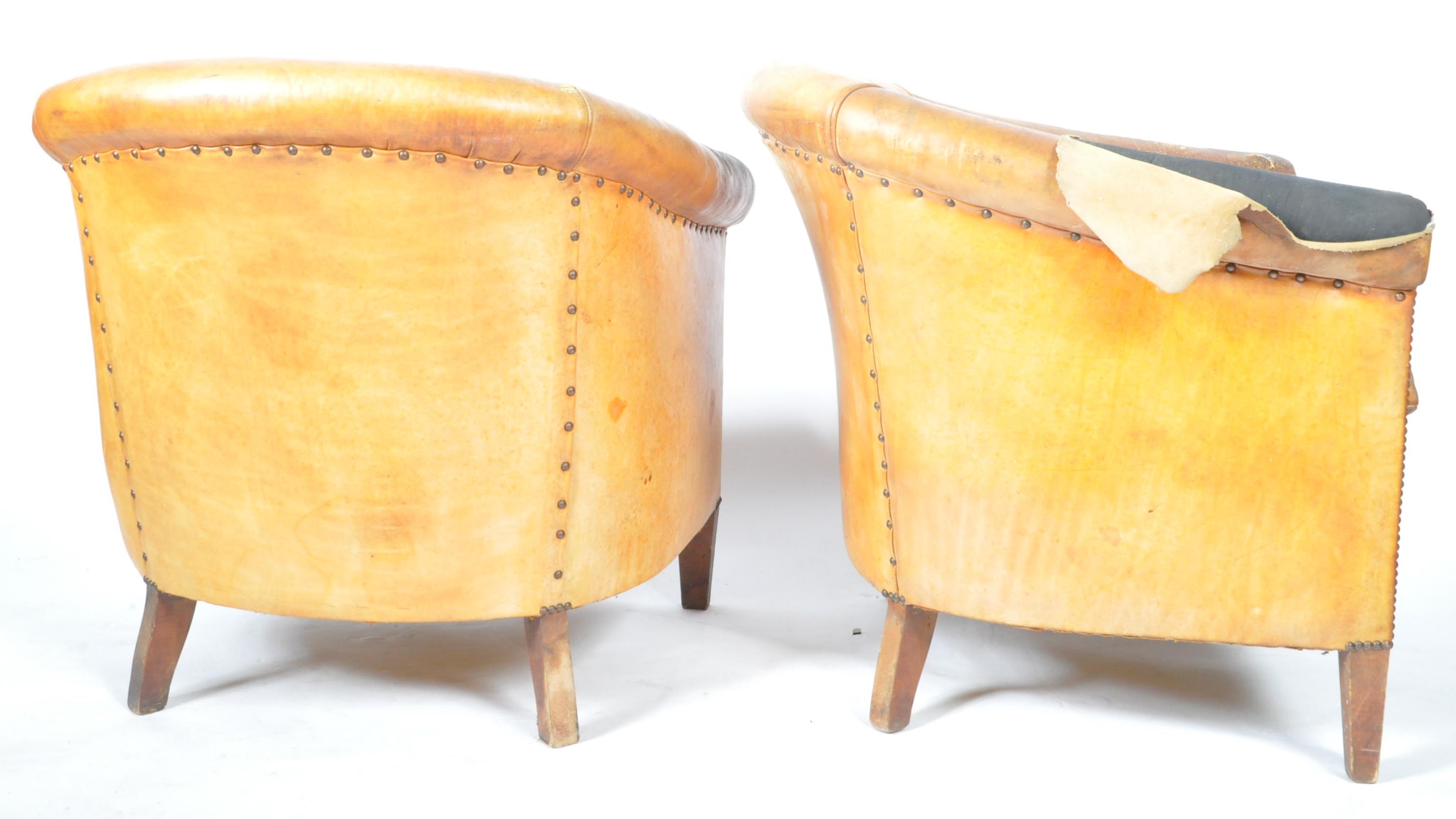 PAIR OF DUTCH SHEEPSKIN TAN BROWN LEATHER CLUB ARMCHAIRS - Image 8 of 8