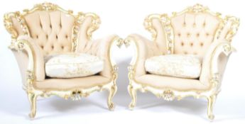 LARGE PAIR OF HOLLYWOOD REGENCY DESIGNER ARMCHAIRS