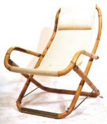 MID CENTURY ITALIAN FOLDING BAMBOO FRAMED LOUNGE CHAIR