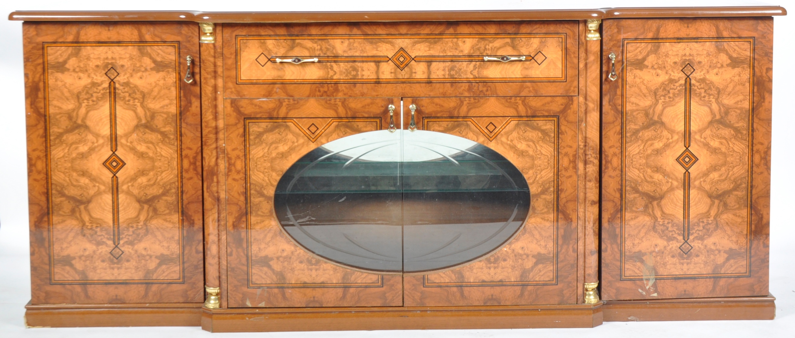 RETRO HOLLOYWOOD REGENCY FAUX WALNUT SIDEBOARD - Image 11 of 14