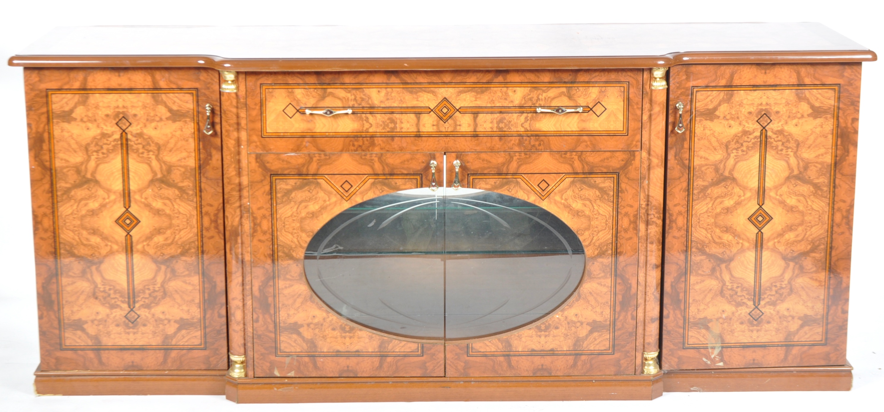 RETRO HOLLOYWOOD REGENCY FAUX WALNUT SIDEBOARD - Image 12 of 14