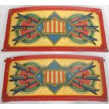 MATCHING PAIR OF ART DECO FAIRGROUND PAINTED CURVED PANELS