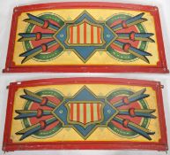 MATCHING PAIR OF ART DECO FAIRGROUND PAINTED CURVED PANELS