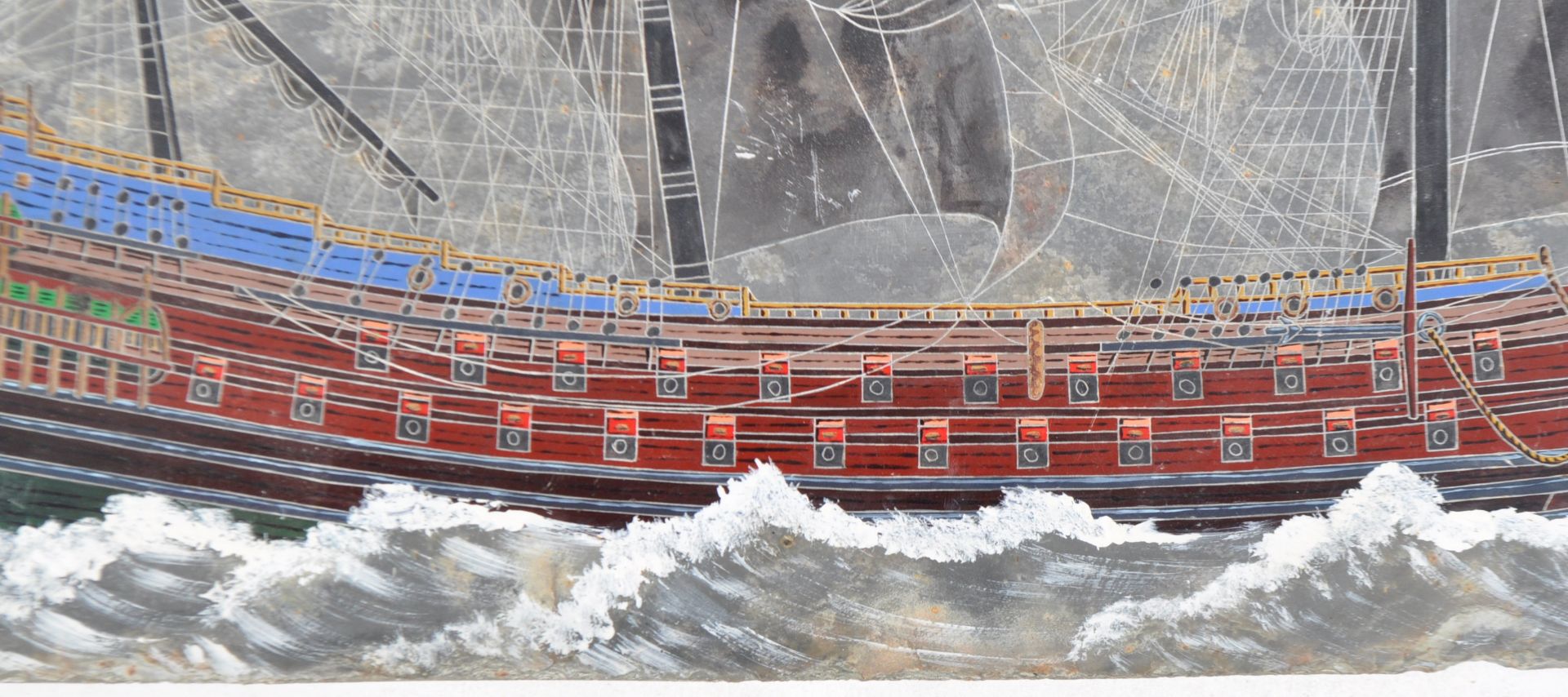 SLATE PANEL WITH HAND PAINTED 17TH CENTURY SWEDISH GALLEON - Image 5 of 6