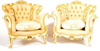 PAIR OF HOLLYWOOD REGENCY DESIGNER ARMCHAIRS