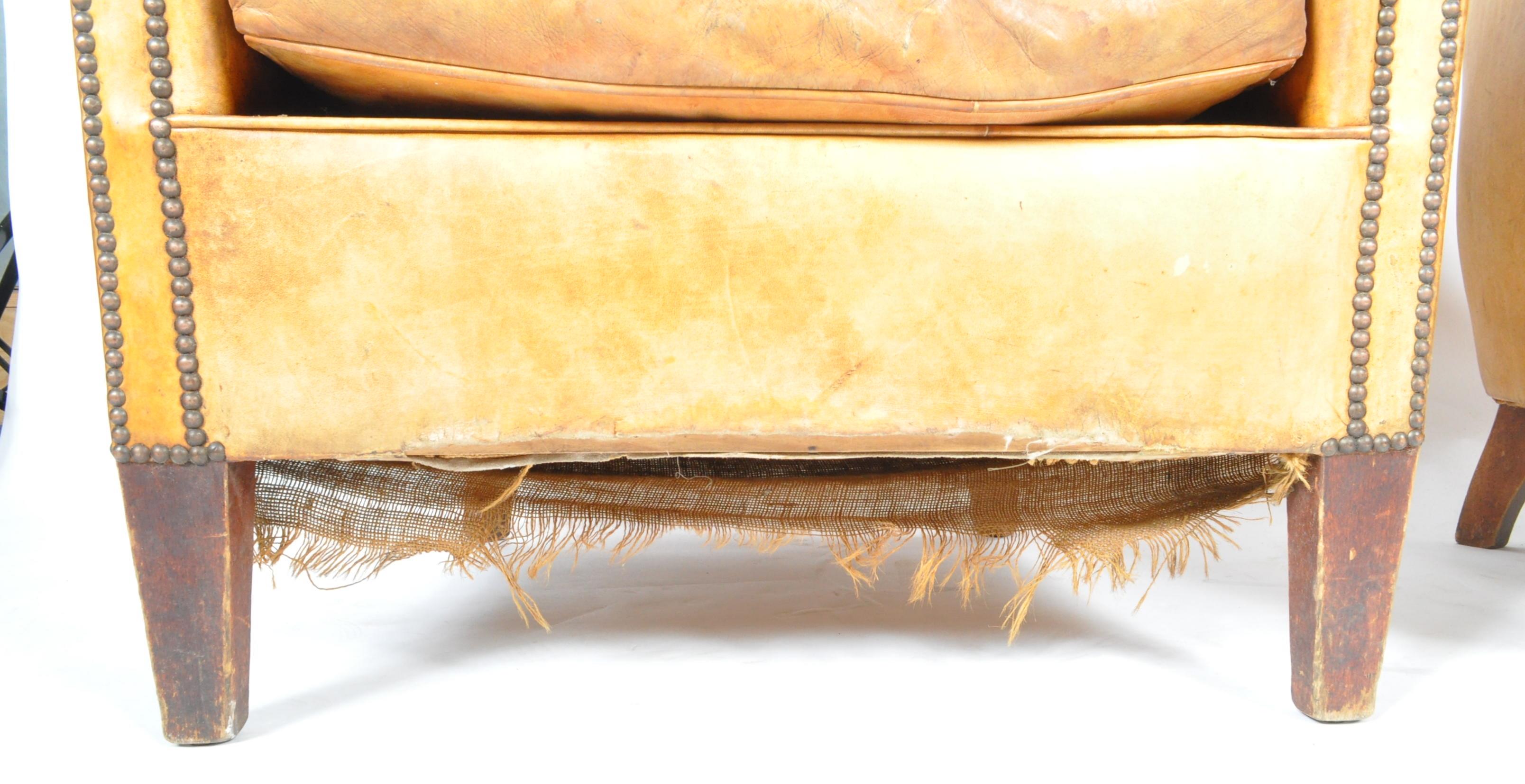 PAIR OF DUTCH SHEEPSKIN TAN BROWN LEATHER CLUB ARMCHAIRS - Image 5 of 7
