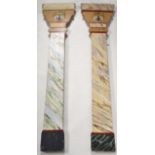 TWO VINTAGE FUNFAIR FAUX MARBLE PAINTED UPRIGHTS / PILLARS