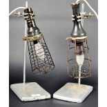 PAIR OF MID CENTURY INSPECTION LAMPS ON SCIENTIFIC STANDS