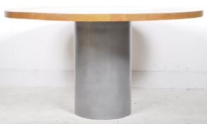 LARGE RETRO PINE AND METAL CIRCULAR DINING TABLE