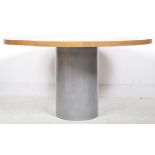 LARGE RETRO PINE AND METAL CIRCULAR DINING TABLE