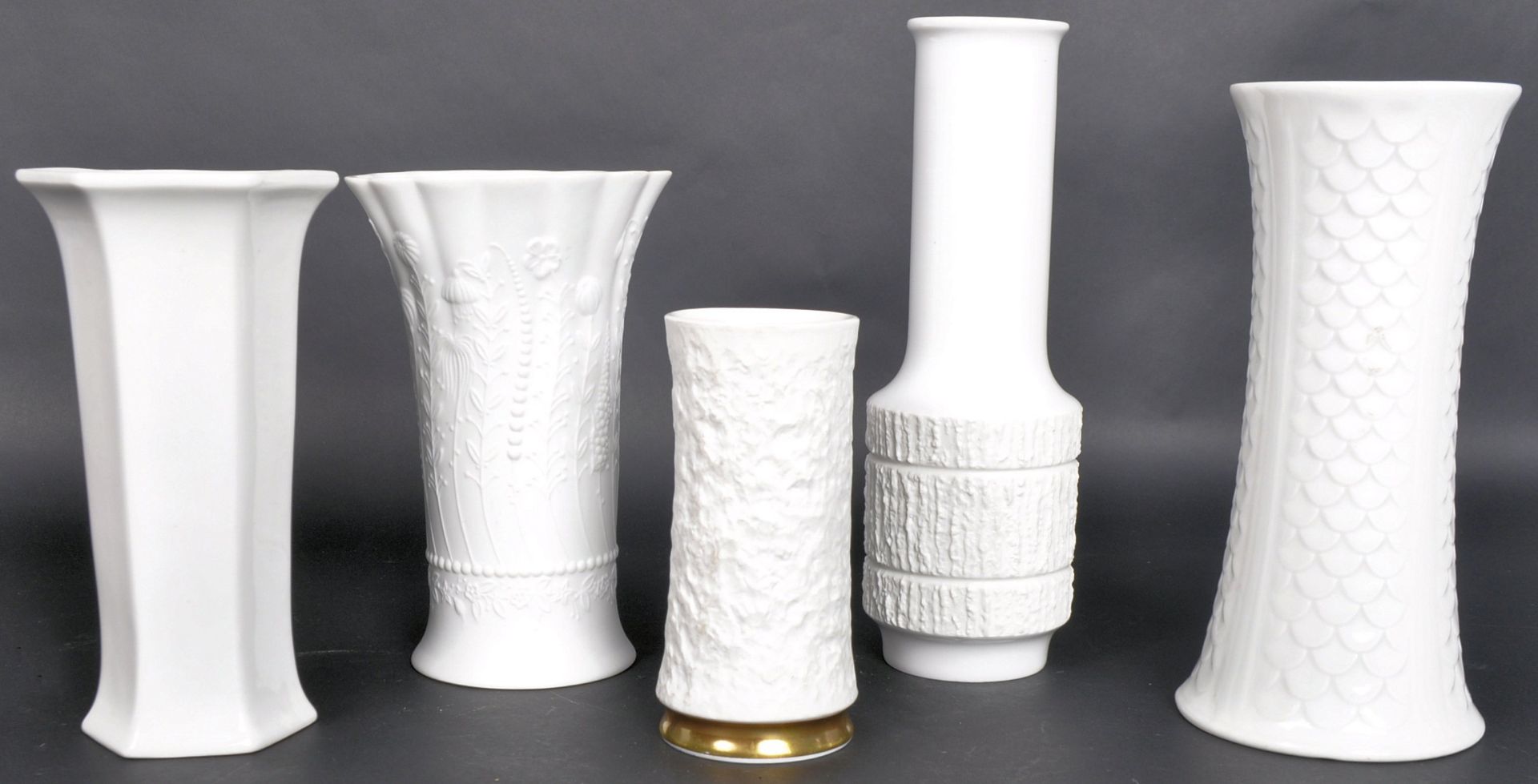 COLLECTION OF MID 20TH CENTURY GERMAN WHITE PORCELAIN VASES