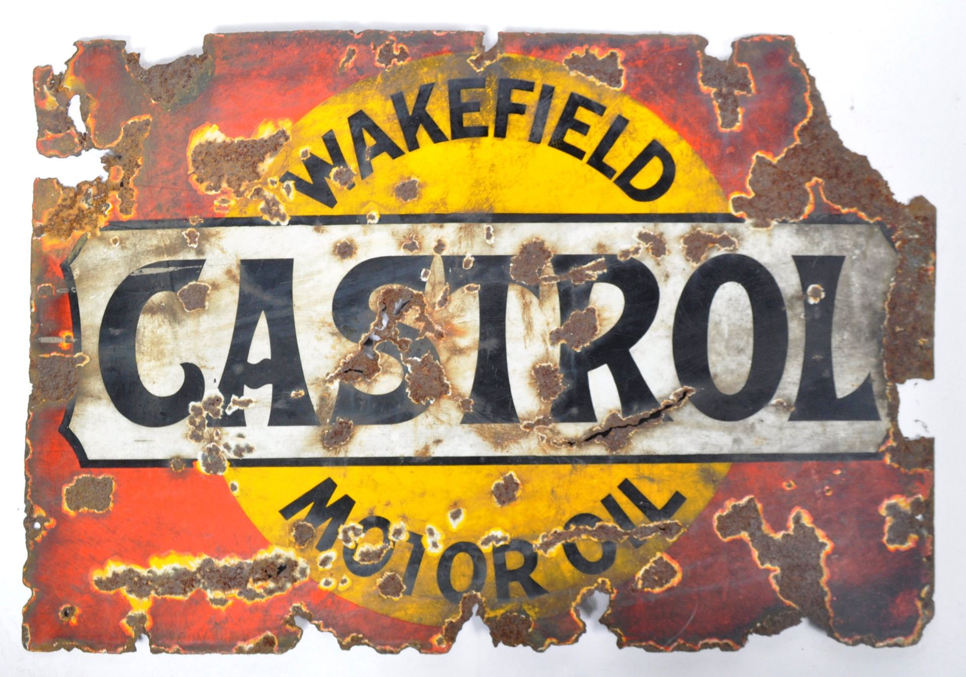 CASTROL WAKEFIELD MOTOR OIL - 1920S ENAMEL ADVERTISING SIGN