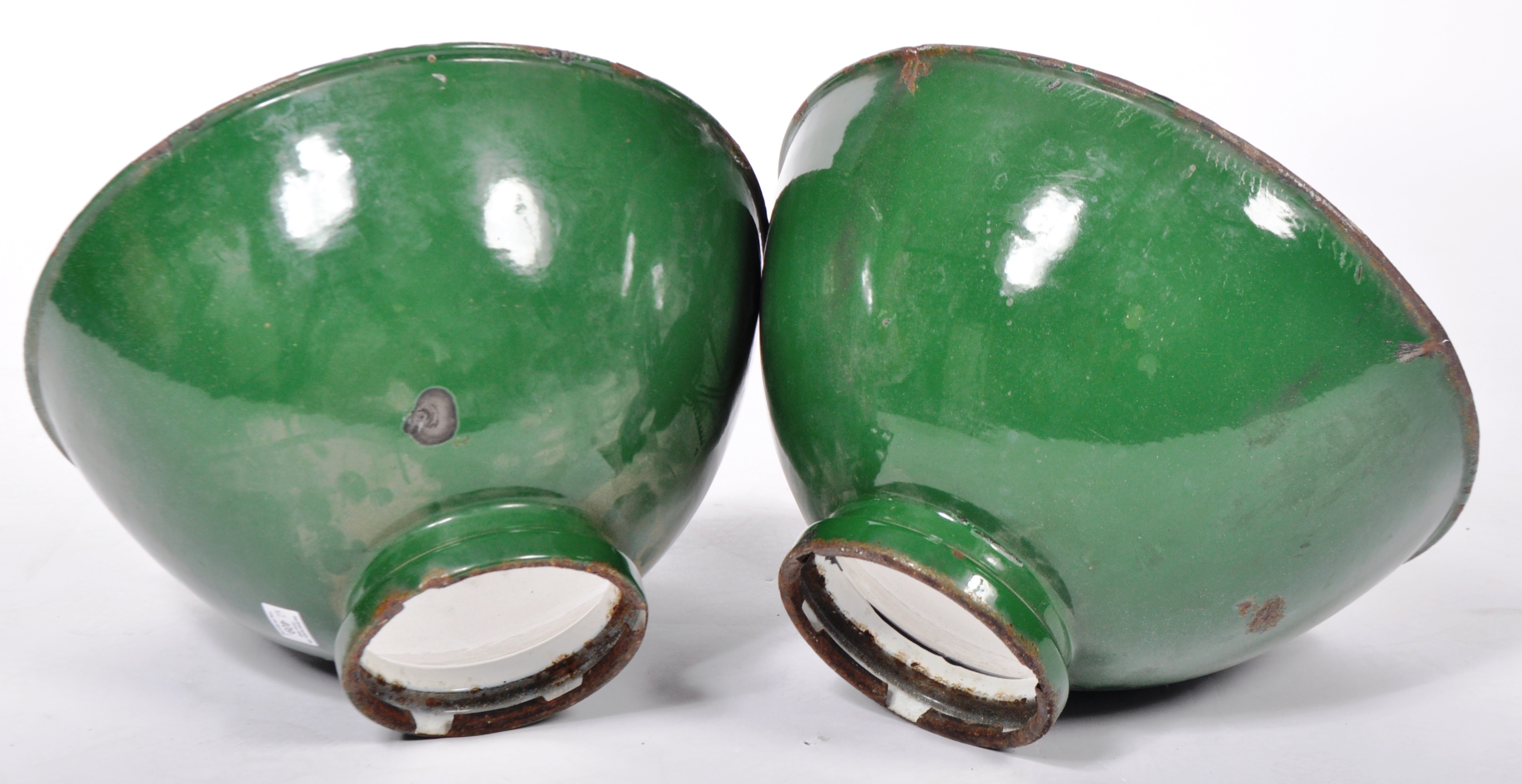 PAIR OF RETRO VINTAGE 1930'S FACTORY GREEN PENDANT SHADES - Image 5 of 5