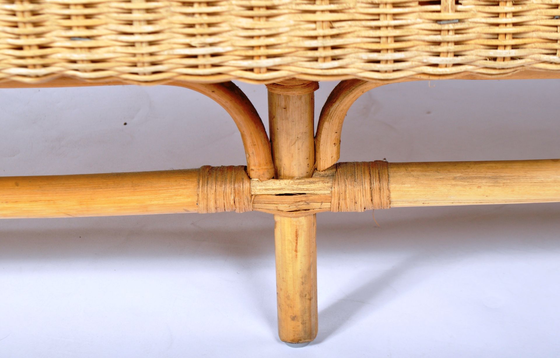 RETRO WICKER / CANE AND BAMBOO BENCH / LOUNGE SOFA CHAIR - Image 5 of 7