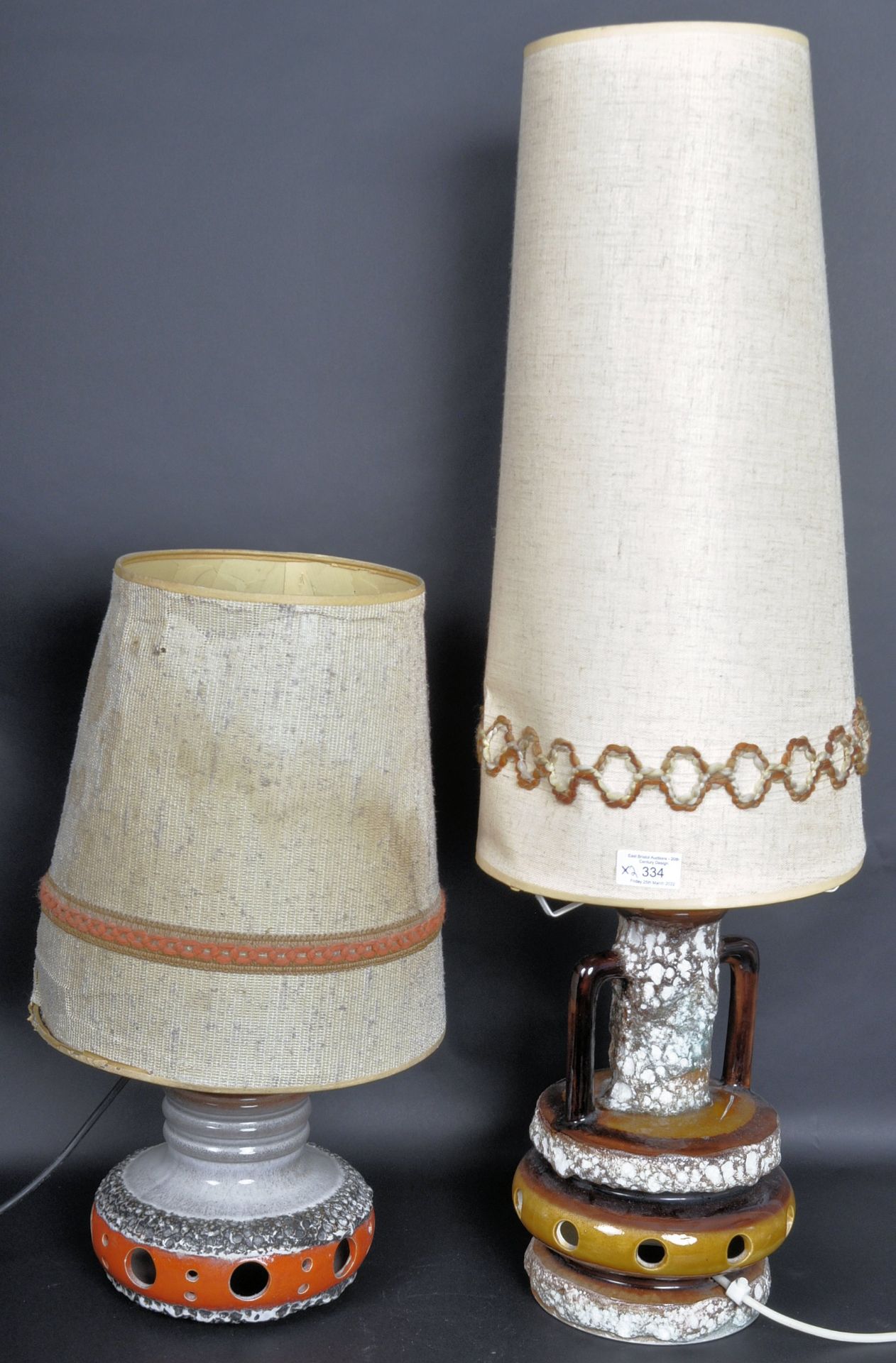 WEST GERMAN POTTERY - TWO 1960S LAMPS WITH SHADES