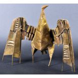 20TH CENTURY BRASS AND METAL WORKED STYLIZED BIRD SCULPTURE