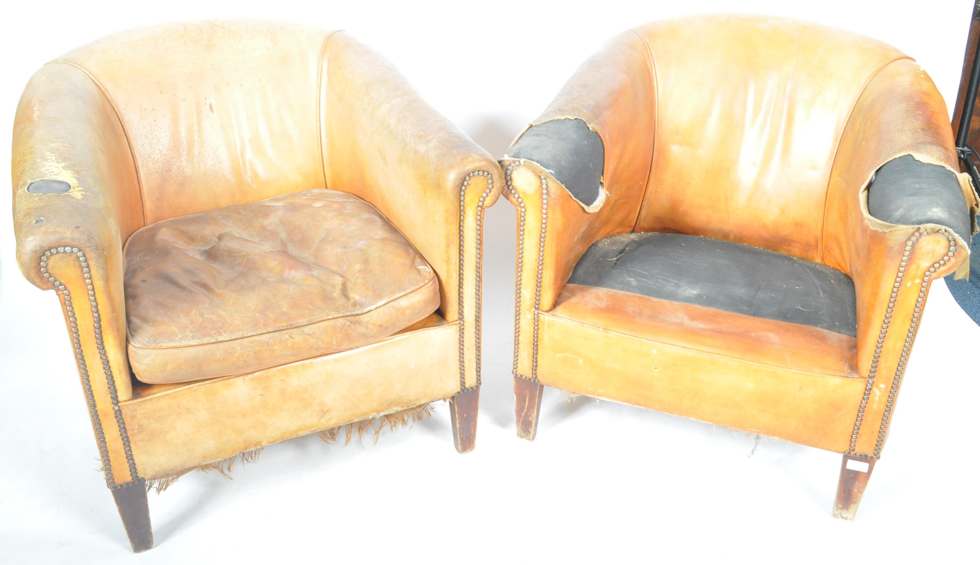 PAIR OF DUTCH SHEEPSKIN TAN BROWN LEATHER CLUB ARMCHAIRS - Image 2 of 7