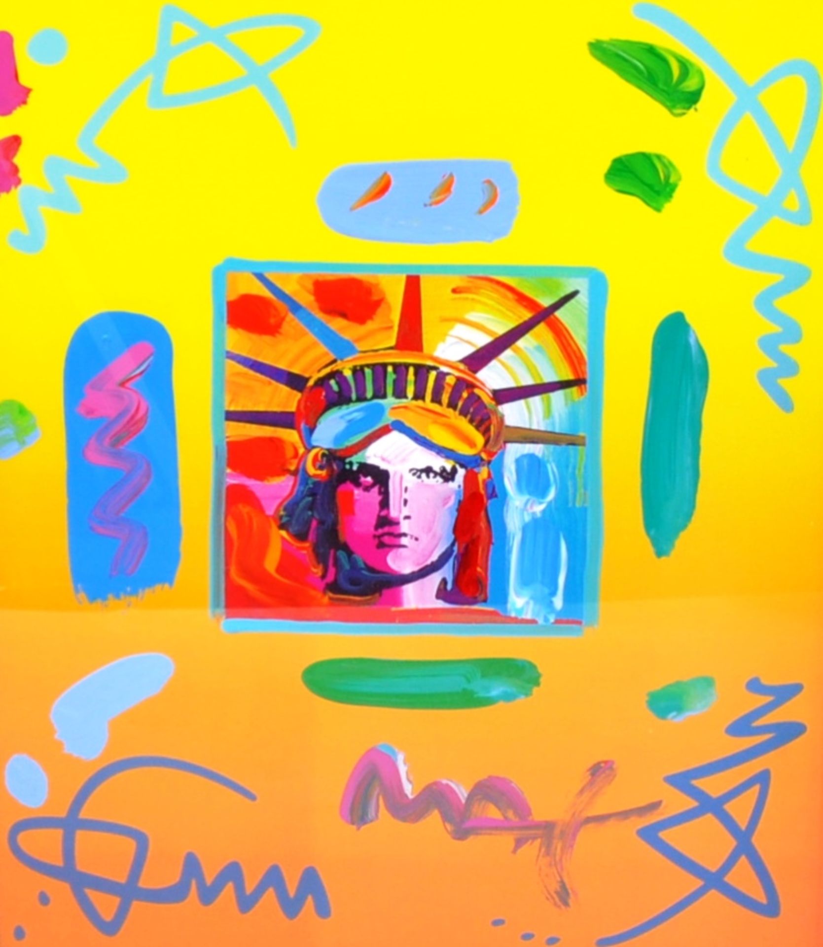 PETER MAX (B. 1937) - LIBERTY HEAD II COLLAGE - MIXED MEDIA PAINTING - Image 2 of 4