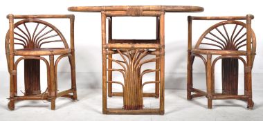 RETRO 1980'S STAINED BAMBOO AND WICKER DINING / BREAKFAST TABLE