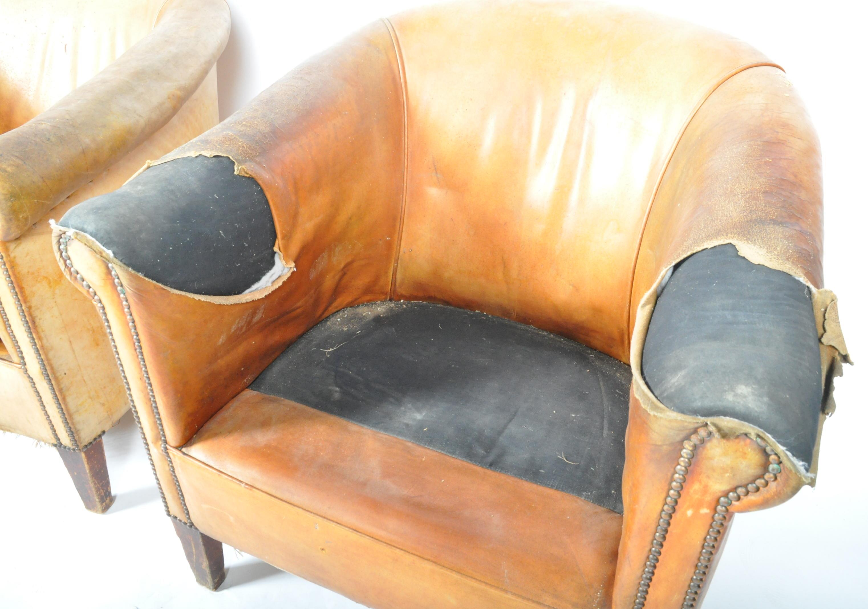 PAIR OF DUTCH SHEEPSKIN TAN BROWN LEATHER CLUB ARMCHAIRS - Image 3 of 7