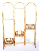 MID CENTURY BAMBOO AND CANE THREE FOLD PLANT STAND