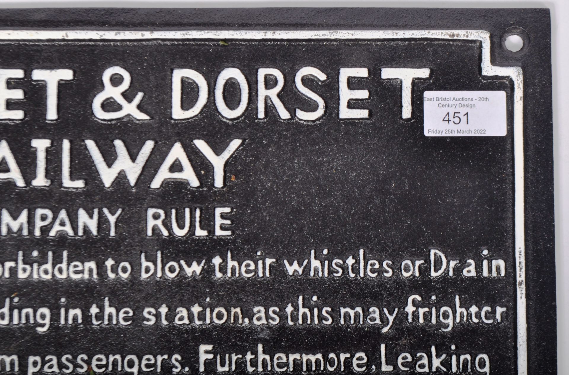 20TH CENTURY REPRODUCTION CAST IRON SOMERSET RAILWAY SIGN - Image 3 of 5