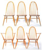 ERCOL - SET OF SIX RETRO QUAKER BEECH AND ELM DINING CHAIRS