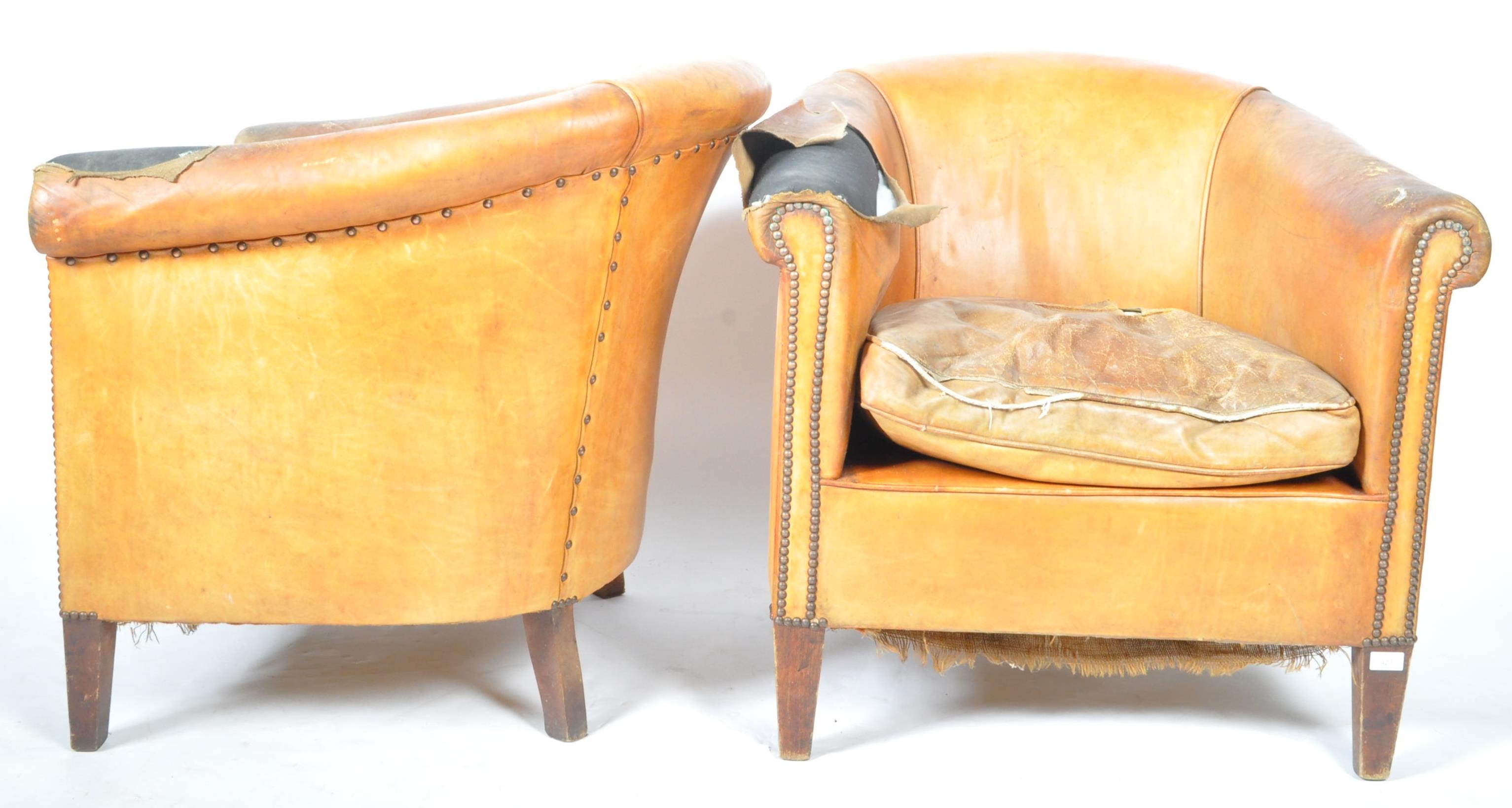 PAIR OF DUTCH SHEEPSKIN TAN BROWN LEATHER CLUB ARMCHAIRS - Image 7 of 8