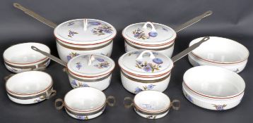 1960'S FRENCH SAUCEPAN SET - METAL AND ENAMEL PORCELAIN