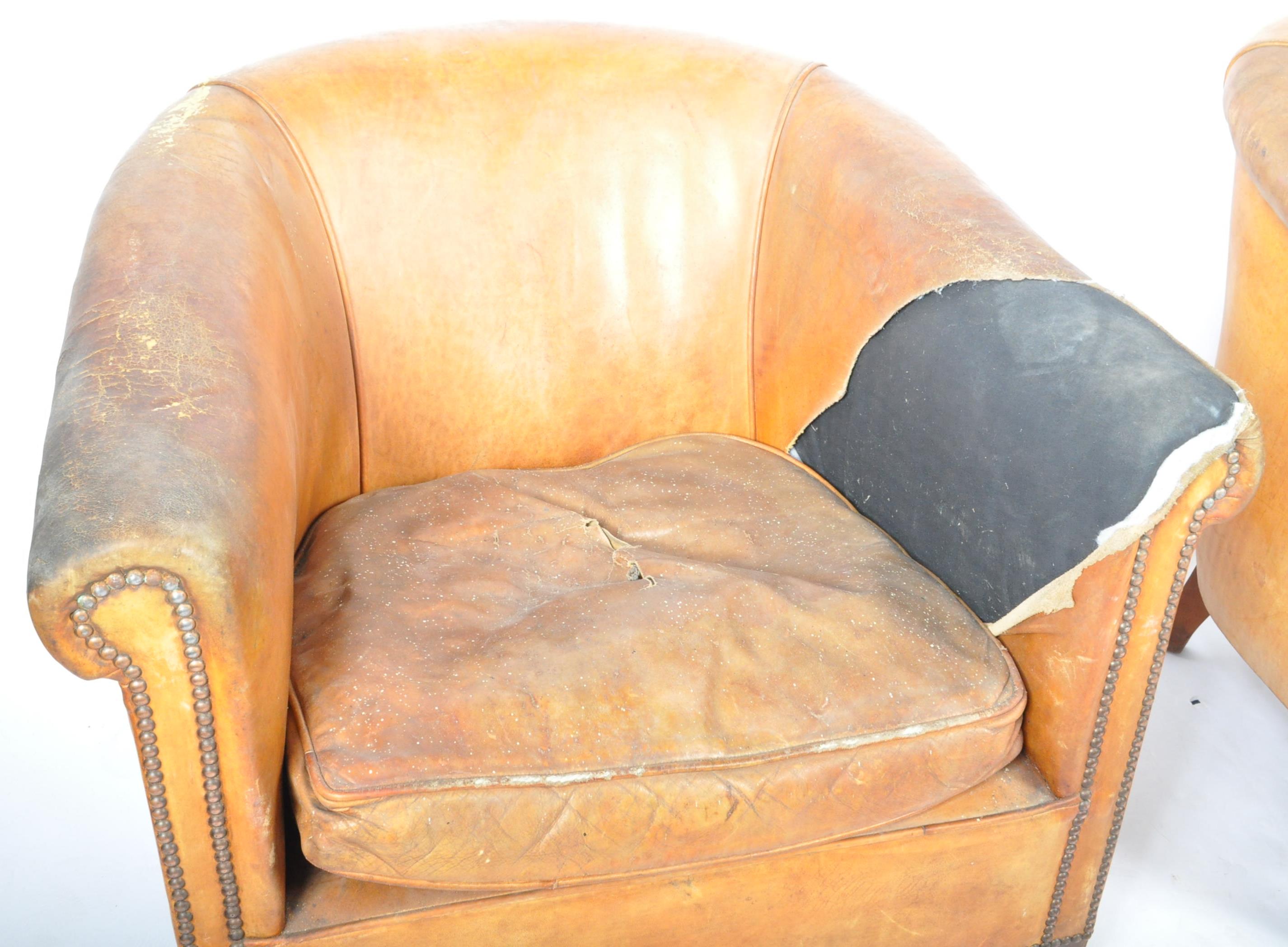 PAIR OF DUTCH SHEEPSKIN TAN BROWN LEATHER CLUB ARMCHAIRS - Image 3 of 8