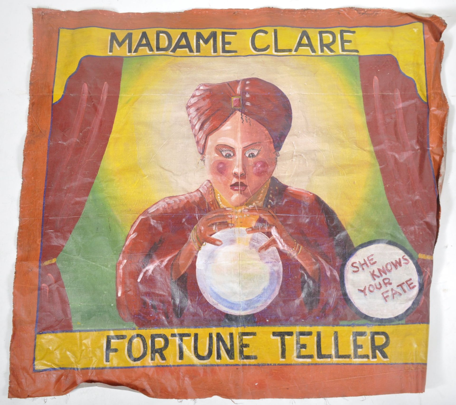 MADAME CLARE - VINTAGE 20TH FAIRGROUND CANVAS BANNER